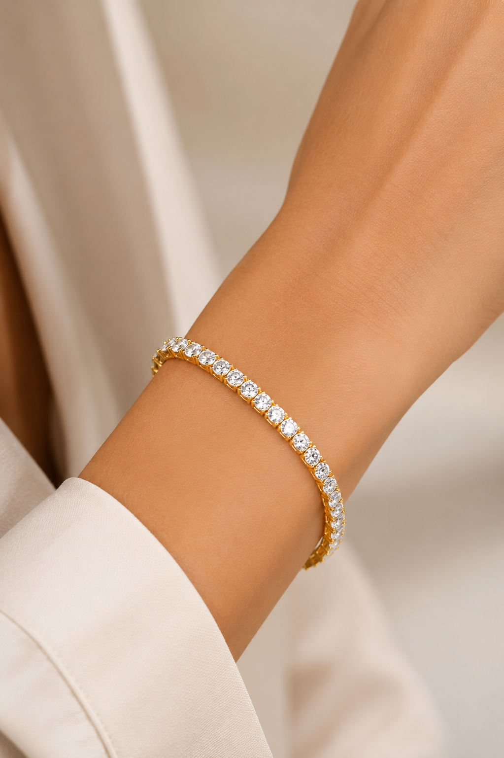 Pulseira Riviera 3mm Cristal Fecho Joia Ouro 18k
