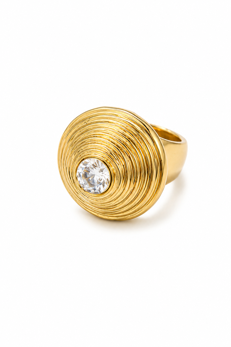 Anel Caracol com Zircônia Central Ouro 18k