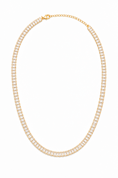 Colar Baguete Cristal 4mm Ouro 18k