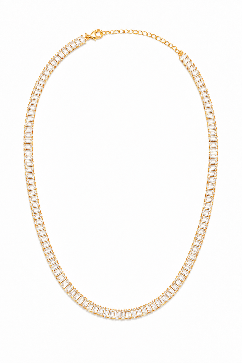 Colar Baguete Cristal 4mm Ouro 18k