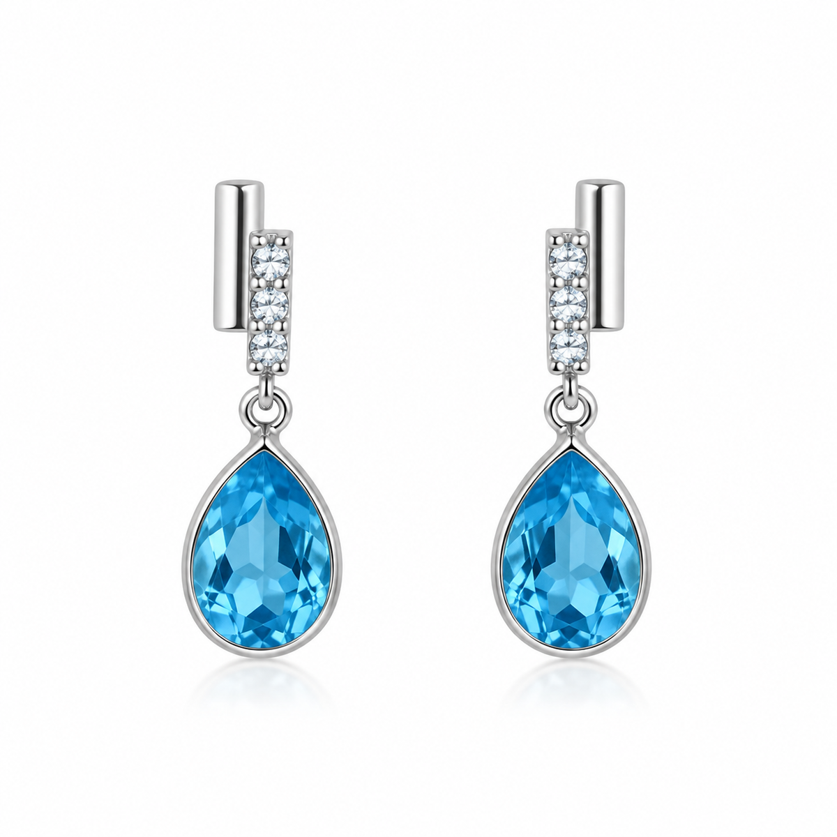 Brinco Pendulo Gota Azul Prata 925