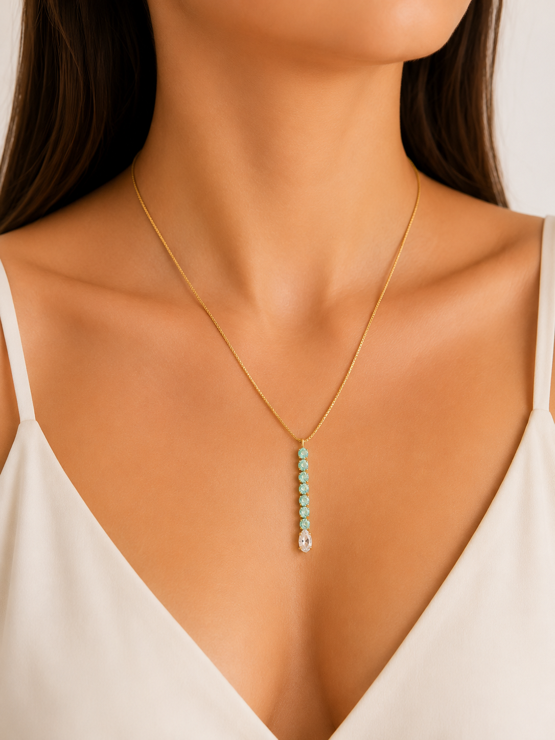 Colar Elegance Verde Tiffany Ouro 18k