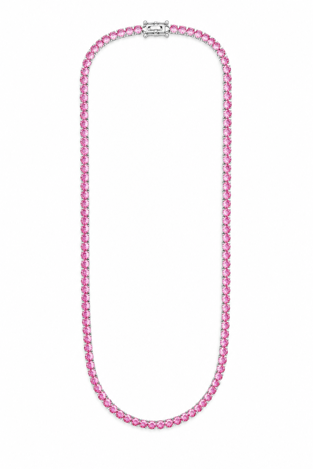 Colar Riviera Três Pontas Pink Ródio Branco