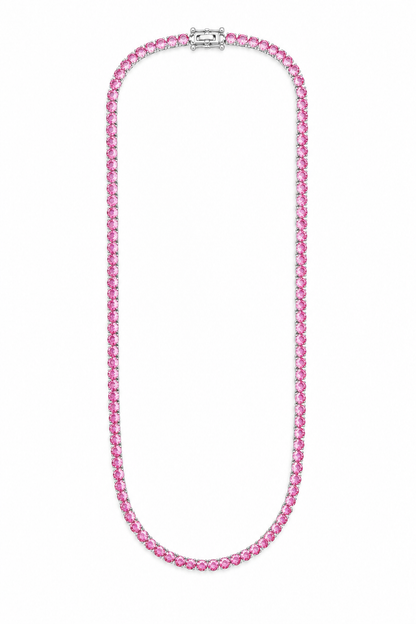 Colar Riviera Três Pontas Pink Ródio Branco