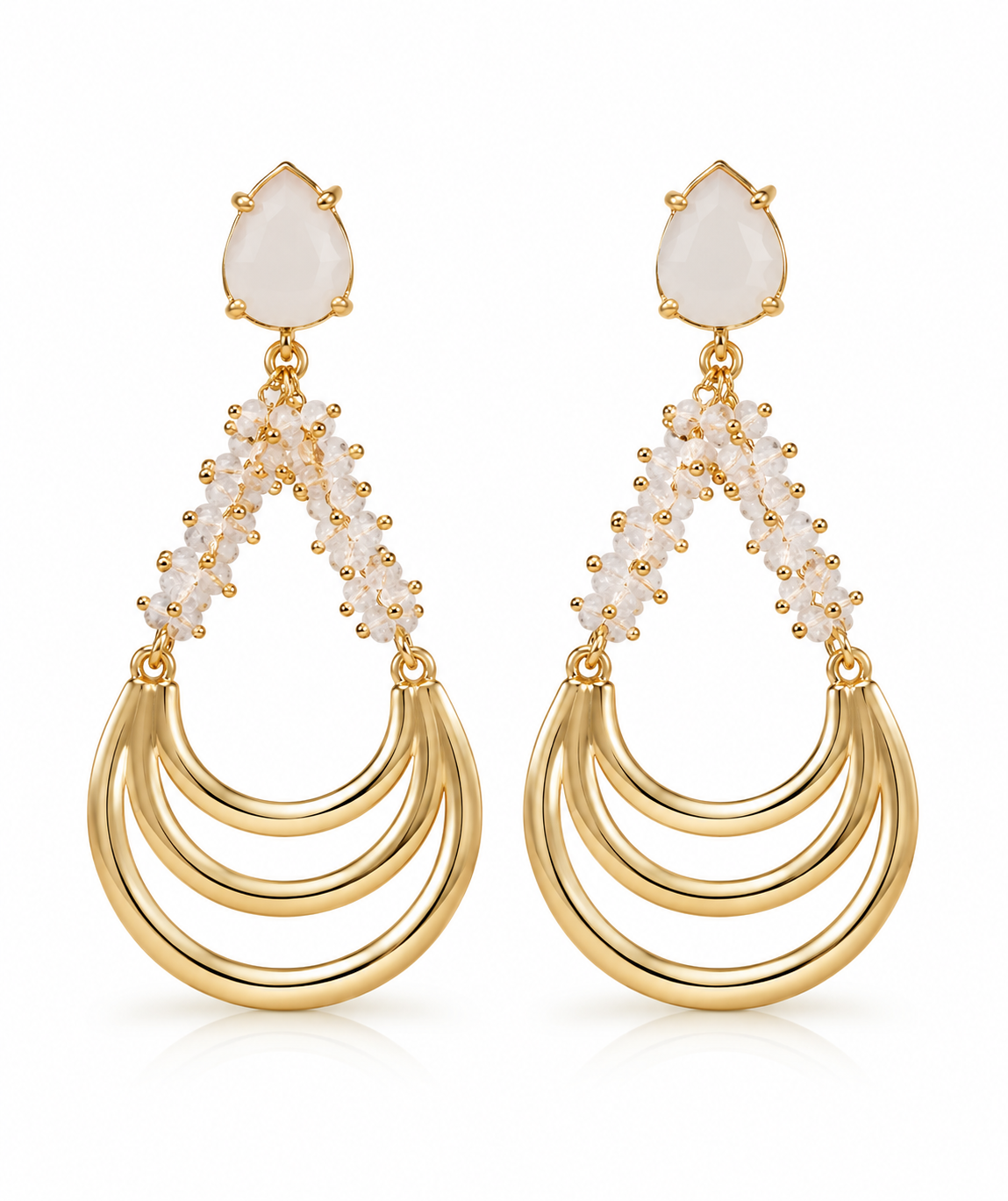Scarlat SKU 15249 foto 1 | Brinco Leque Pedras Naturais Ouro 18k