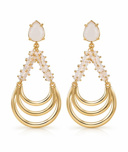 Scarlat SKU 15249 foto 1 | Brinco Leque Pedras Naturais Ouro 18k