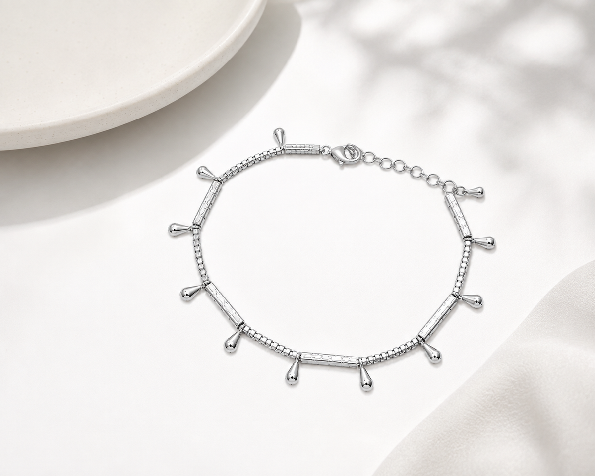 Pulseira Canutilho Fosco com Gotinha Ródio Branco