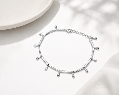 Pulseira Canutilho Fosco com Gotinha Ródio Branco