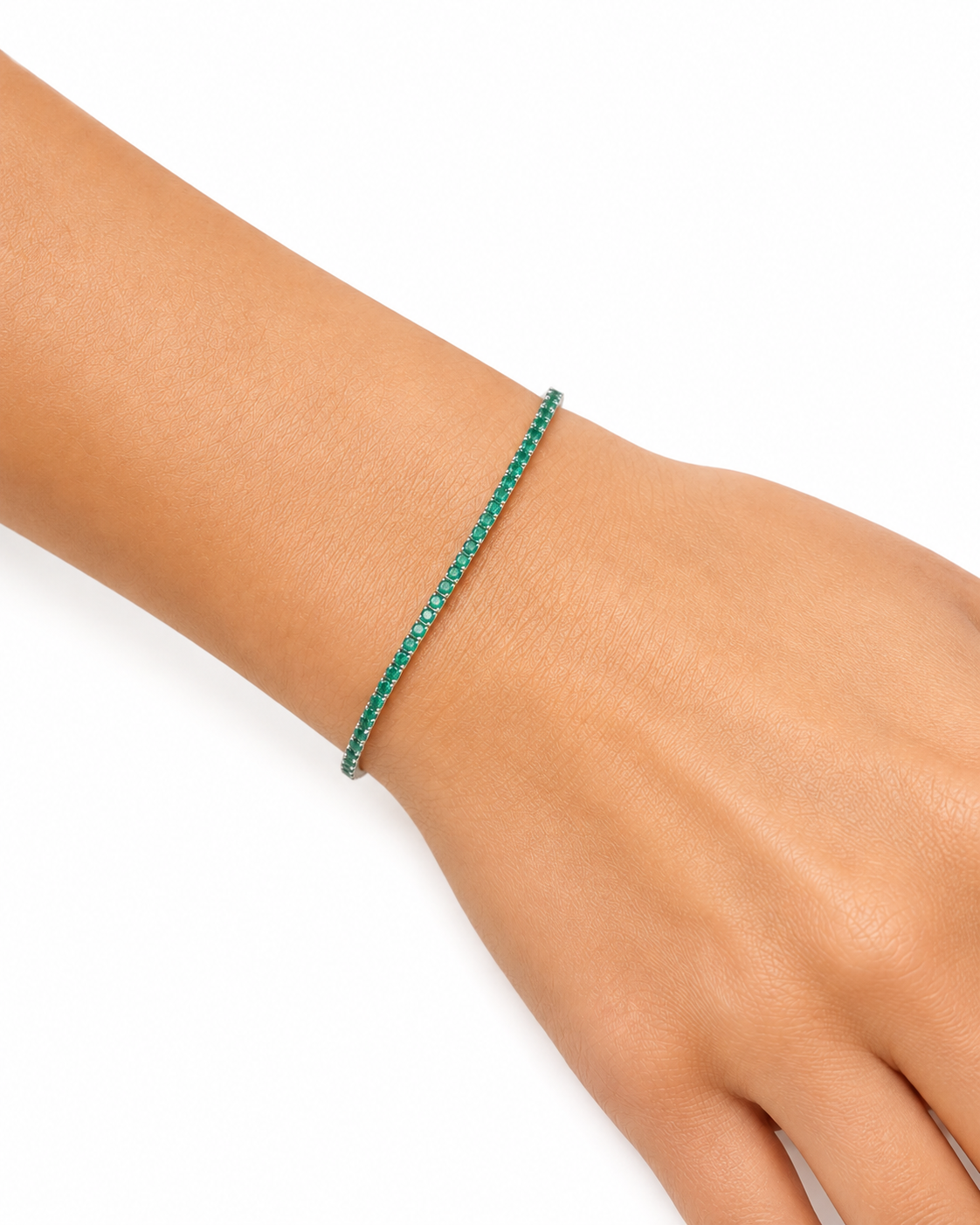 Pulseira Riviera Esmeralda 2mm Ródio Branco