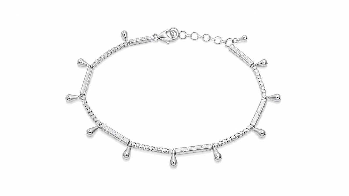 Pulseira Canutilho Fosco com Gotinha Ródio Branco