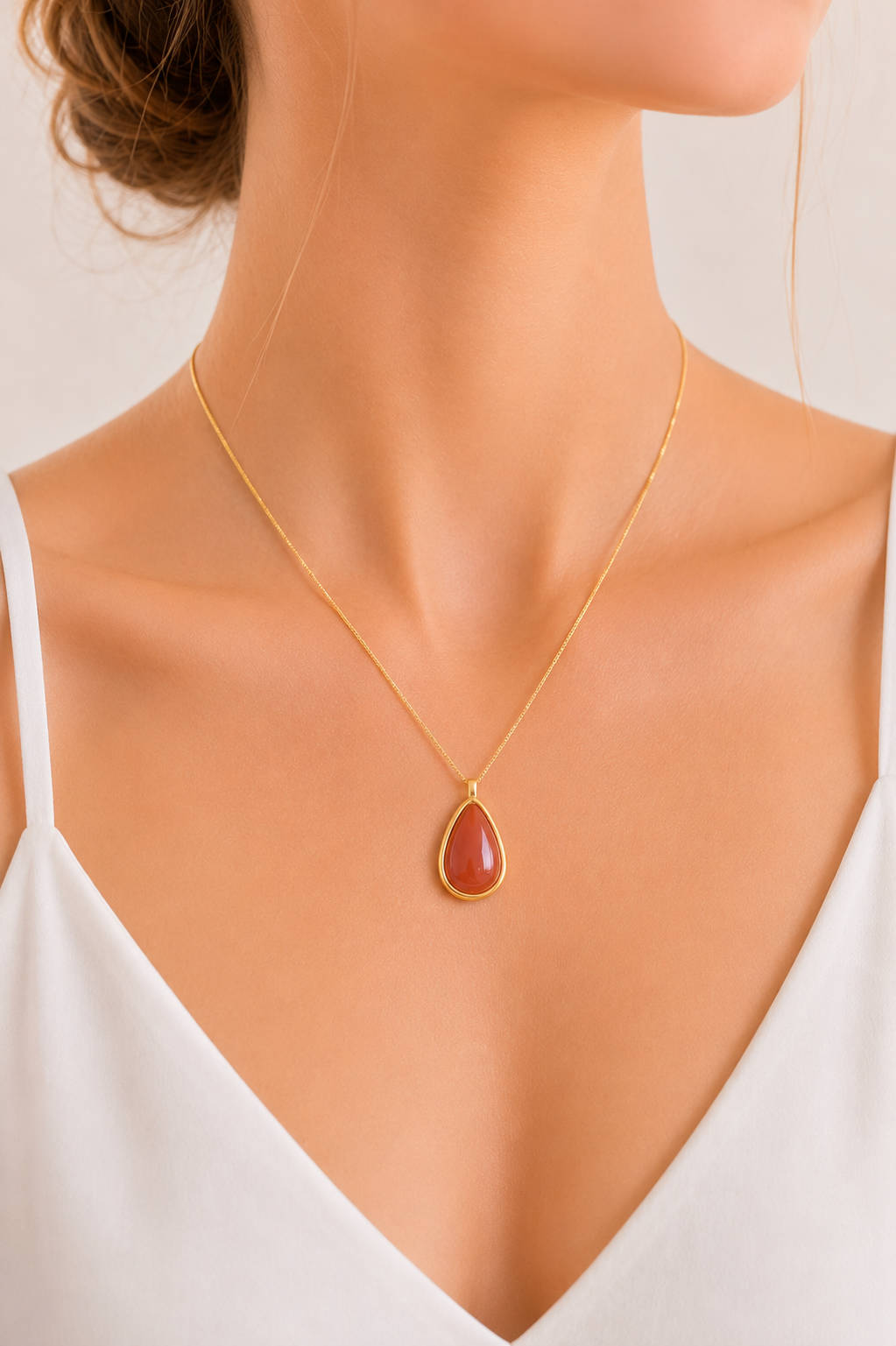 Colar Gota Pedra Natural Ouro 18k