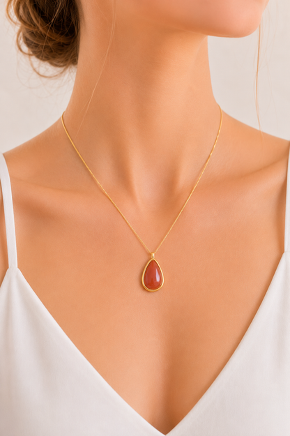 Colar Gota Pedra Natural Ouro 18k