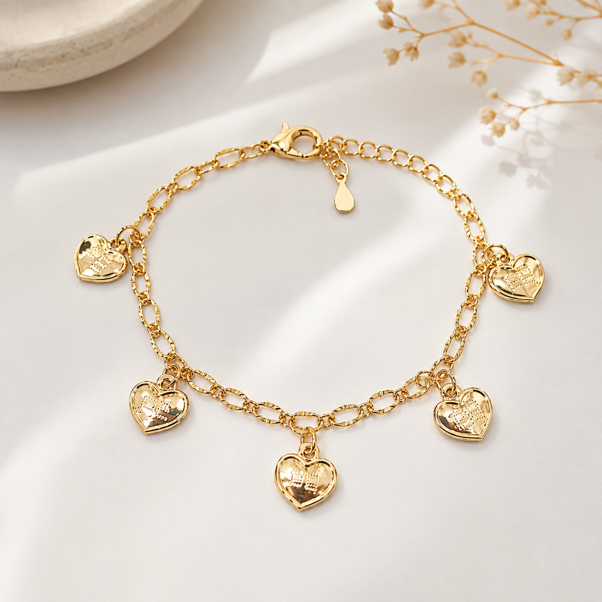 Pulseira Elo Diamantado Coração Fé Ouro 18k