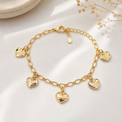 Pulseira Elo Diamantado Coração Fé Ouro 18k