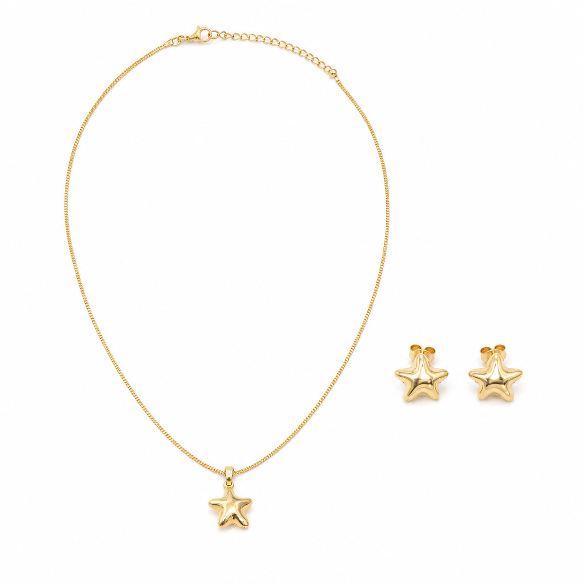 Conjunto Estrela Lisa Ouro 18k