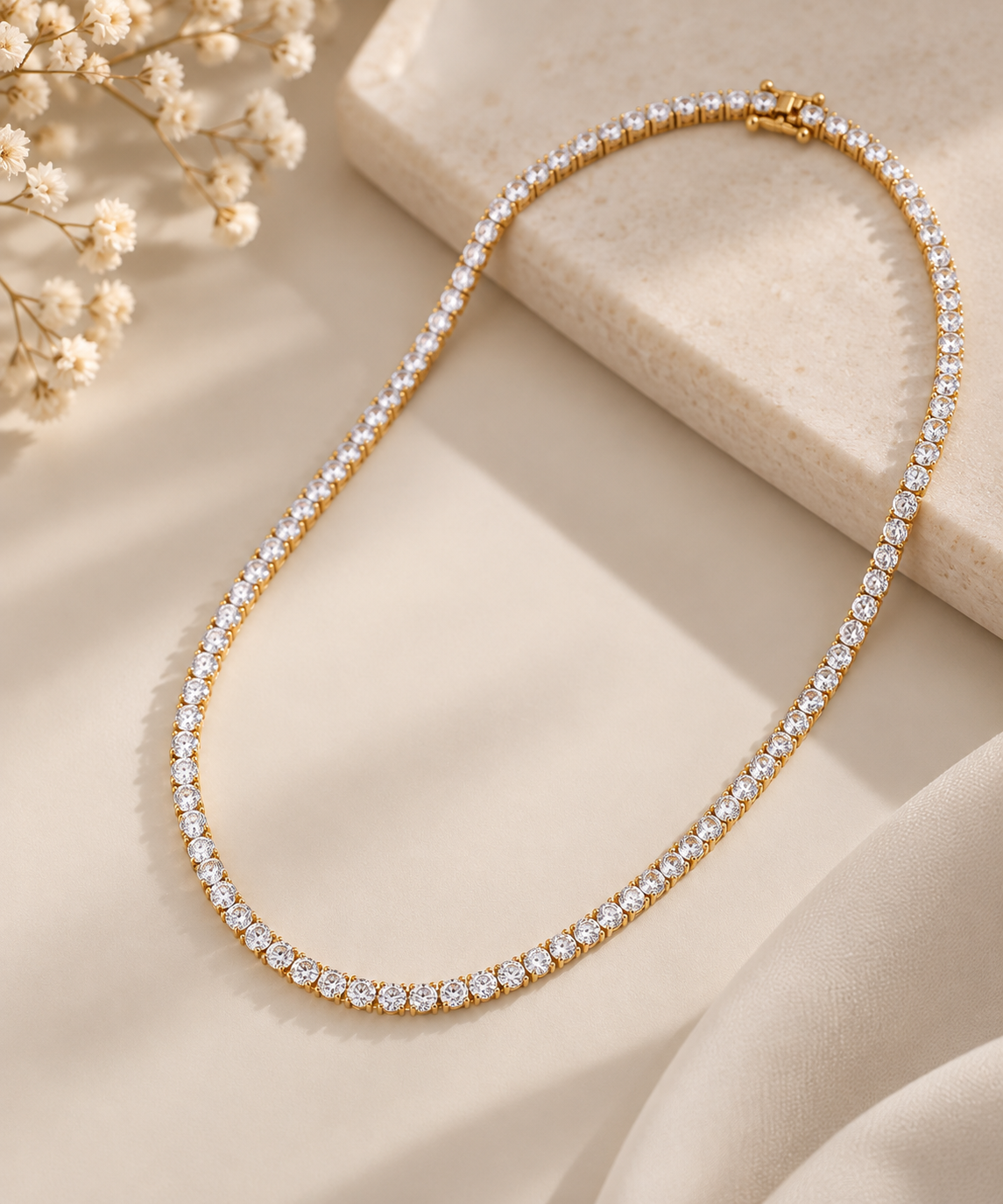 Colar Riviera Três Pontas Cristal Ouro 18k
