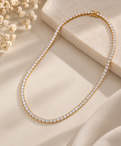 Colar Riviera Três Pontas Cristal Ouro 18k