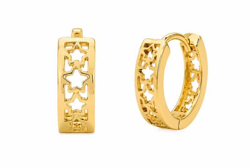 Brinco Argola Estrelinhas Vazadas Ouro 18k