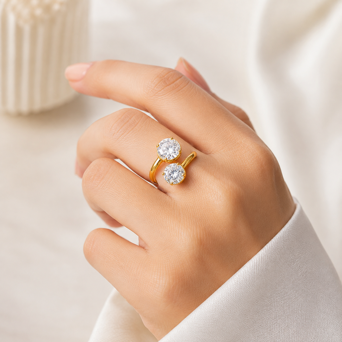Anel Duas Zircônias (5mm e 8mm) Regulável Ouro 18k