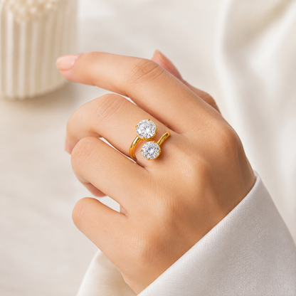 Anel Duas Zircônias (5mm e 8mm) Regulável Ouro 18k