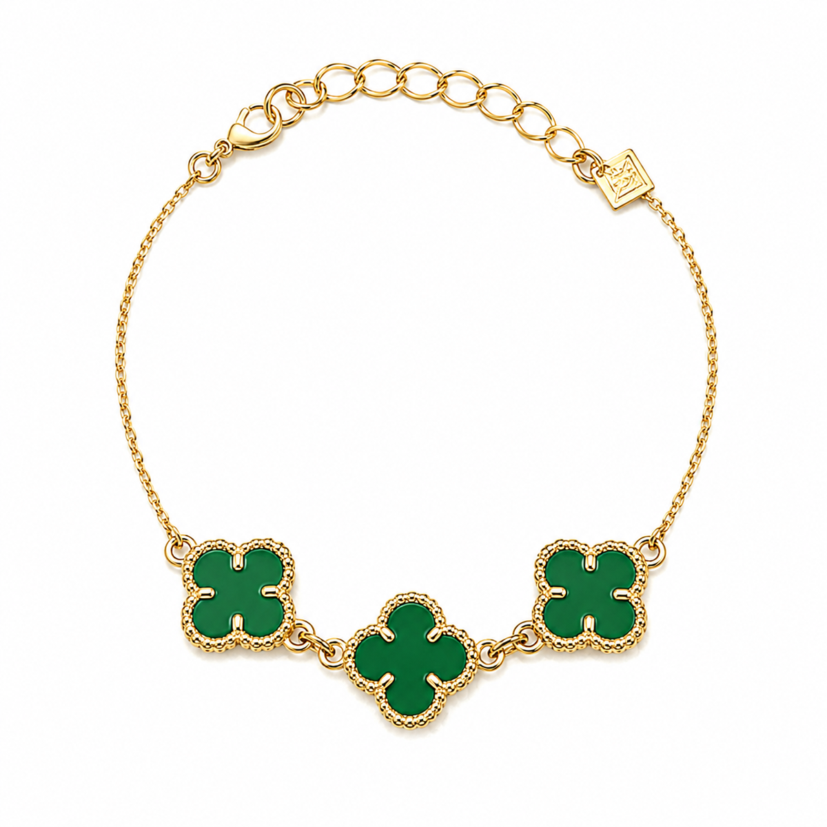 Pulseira Trevo Polímero Verde Ouro 18k