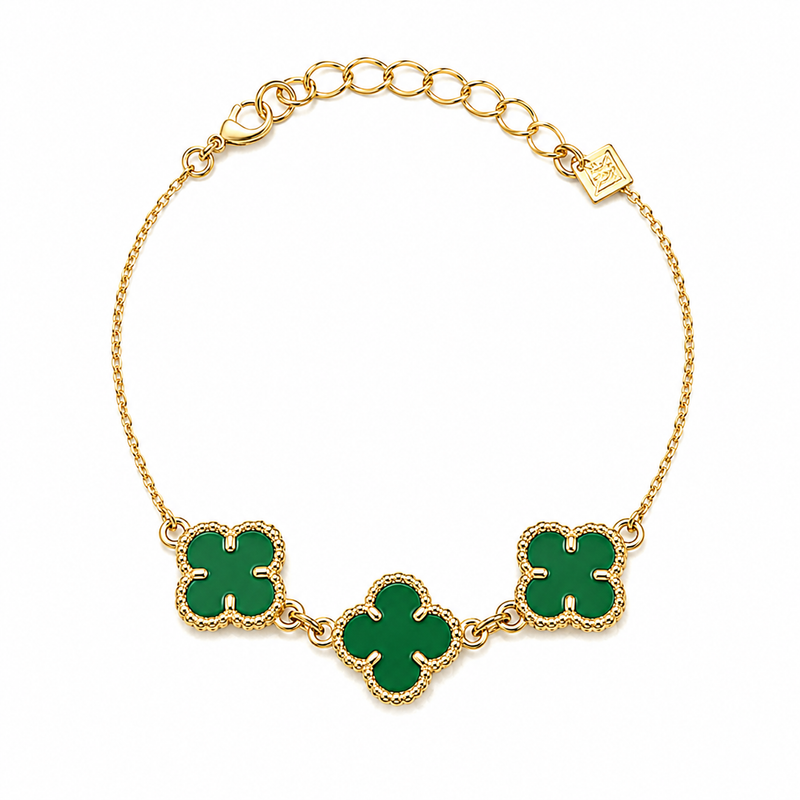 Pulseira Trevo Polímero Verde Ouro 18k