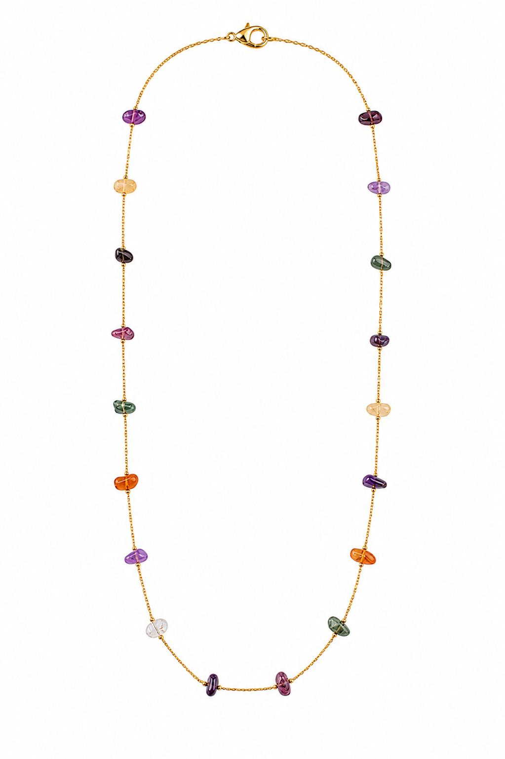 Colar Longo Veneziana Cascalho Colorido Natural Ouro 18k