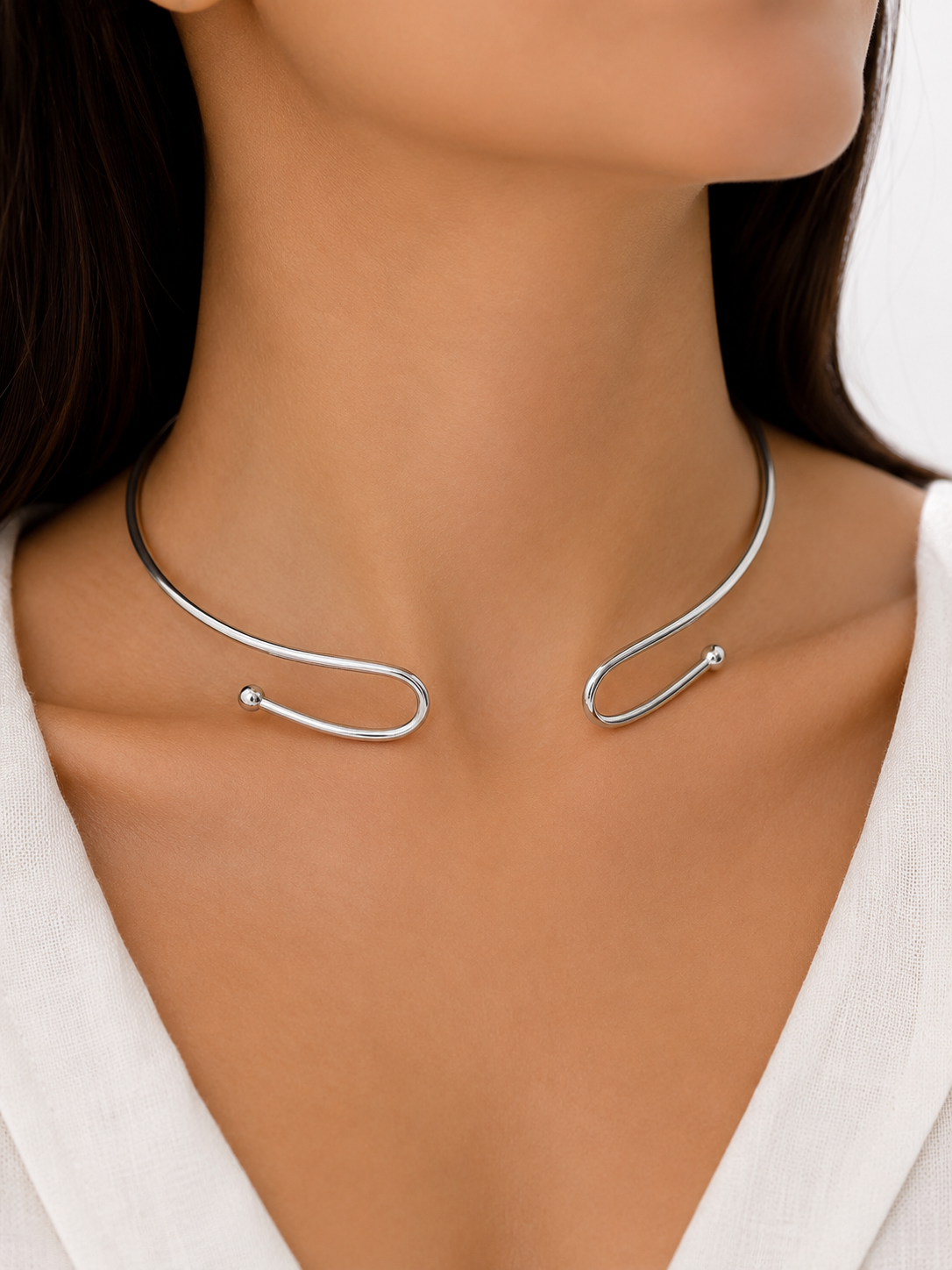 Choker Aro Entrelaçado Ródio Branco