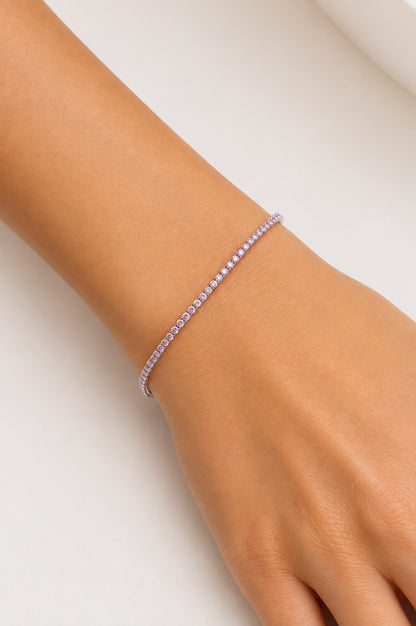Pulseira Riviera Quartzo Rosa 2mm Ródio Branco