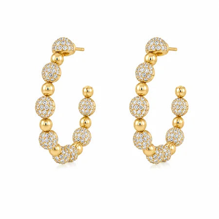 Brinco Argola Bola Cravejado Ouro 18k