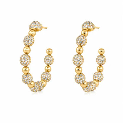 Brinco Argola Bola Cravejado Ouro 18k