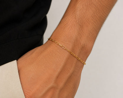 Pulseira Masculina Elo Cartier Alongado Minimal Ouro 18k