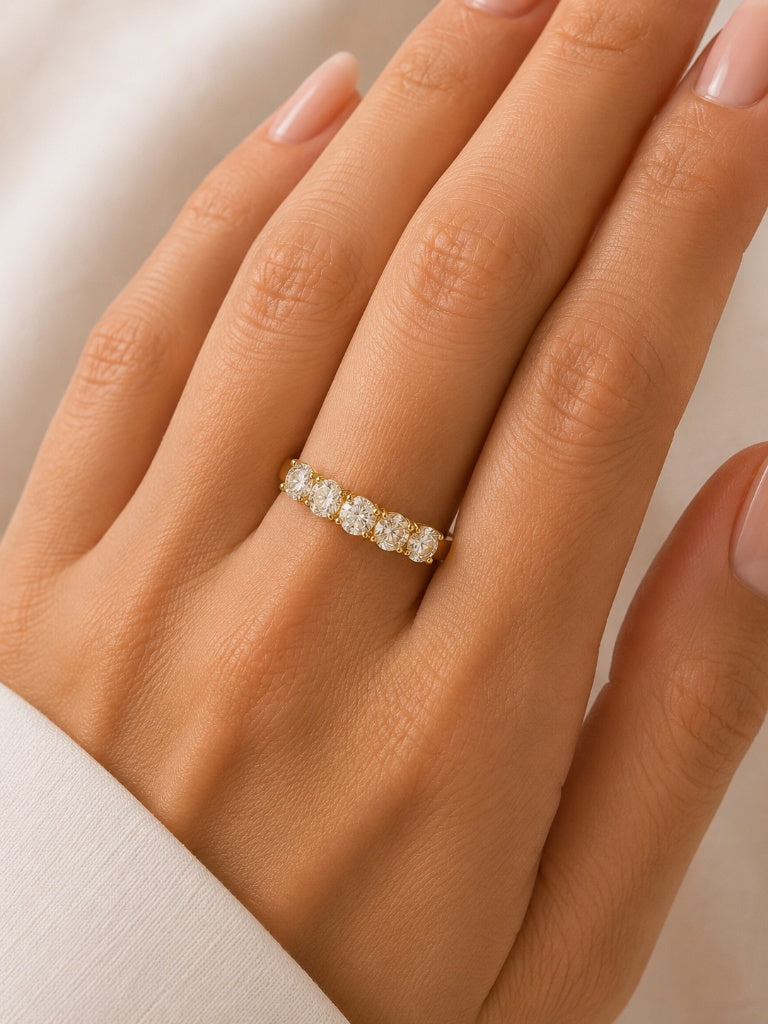 Anel Rainbow Meia Aliança Citrino Ouro 18k
