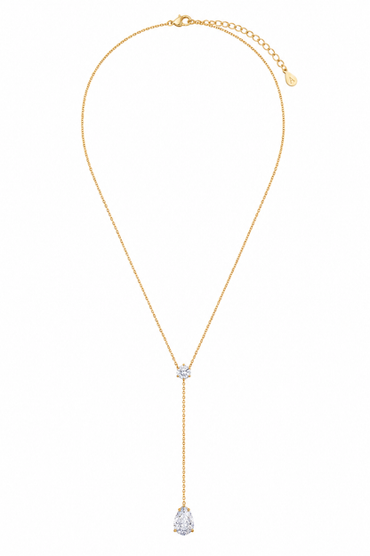 Colar Gravata Zircônia Gota Ouro 18k