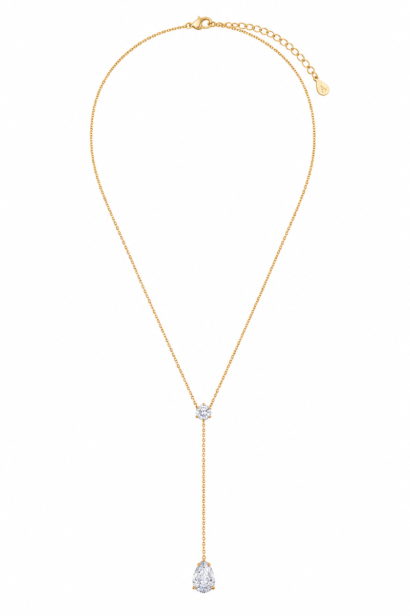 Colar Gravata Zircônia Gota Ouro 18k