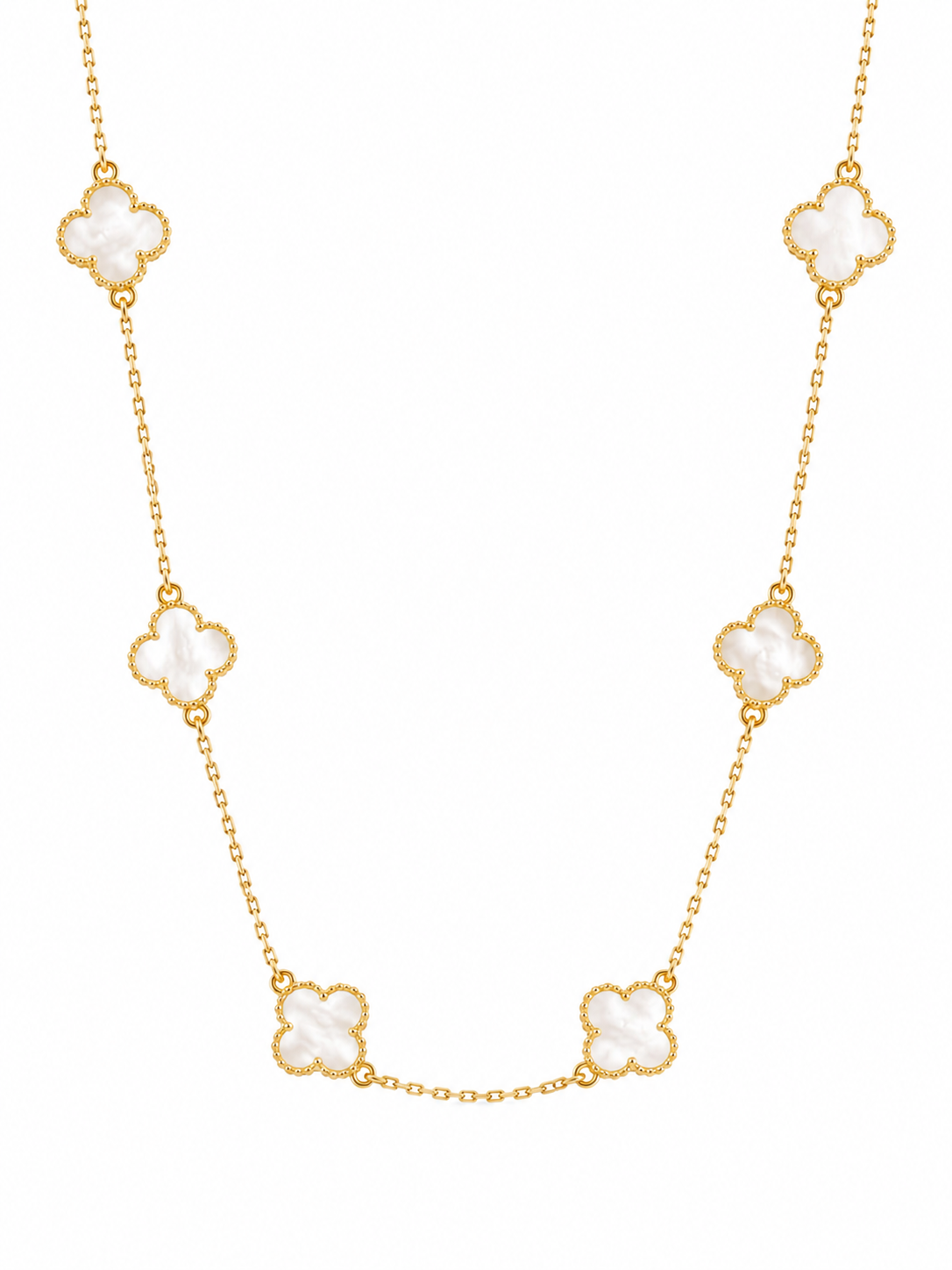 Colar Trevo P Perolado Puffer Ouro 18k
