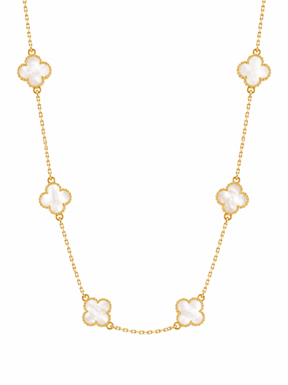 Colar Trevo P Perolado Puffer Ouro 18k