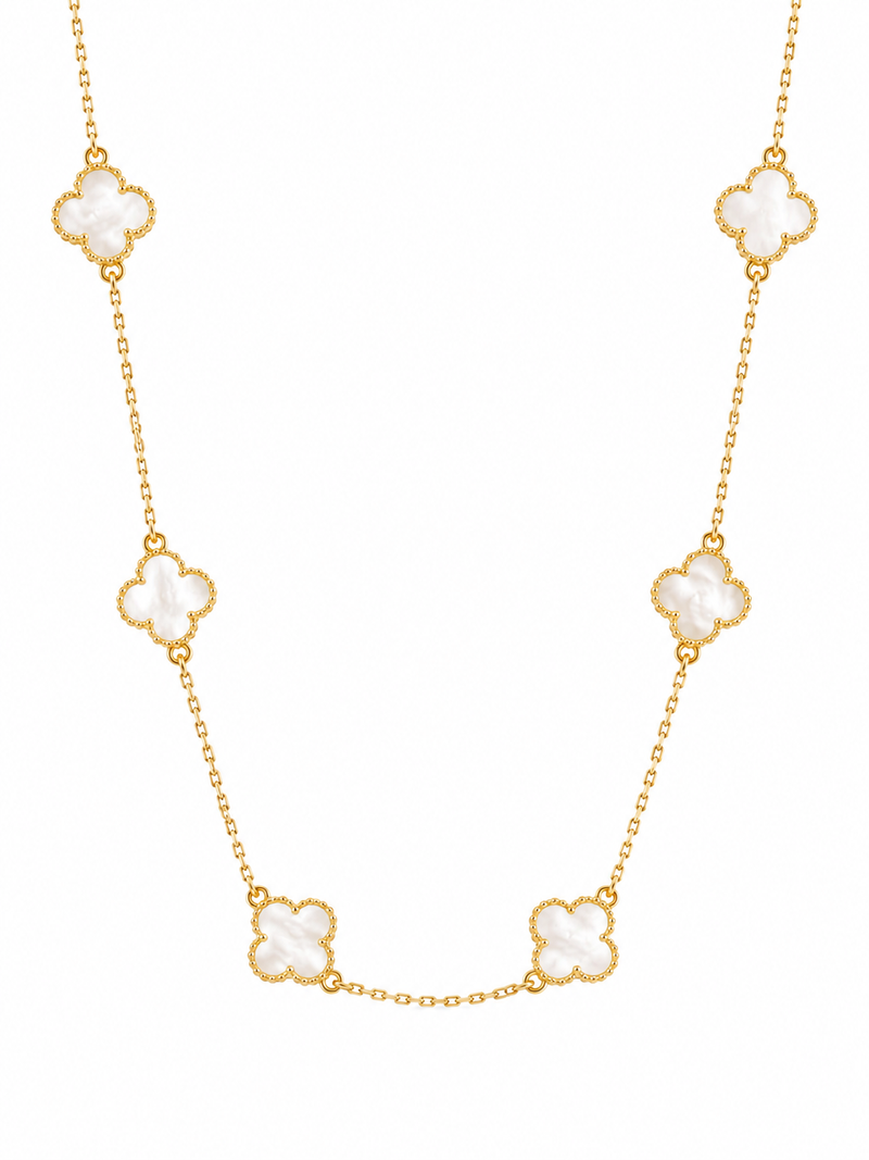 Colar Trevo P Perolado Puffer Ouro 18k