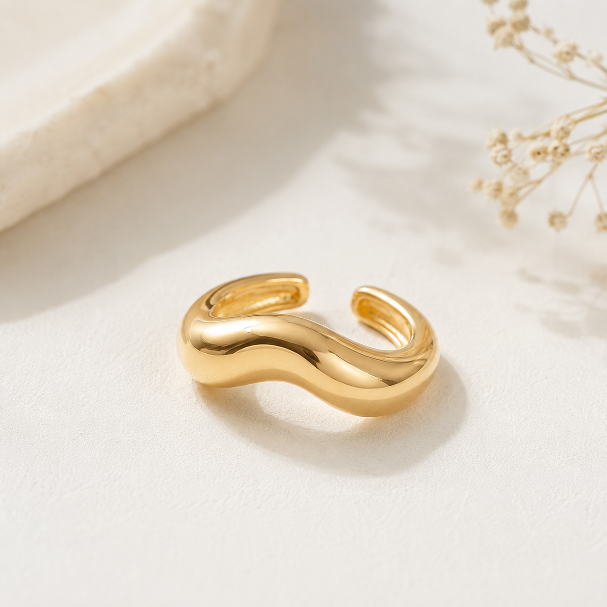 Anel Regulável Onda Liso Ouro 18k
