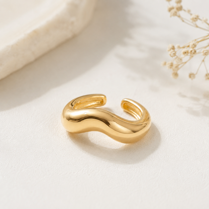 Anel Regulável Onda Liso Ouro 18k