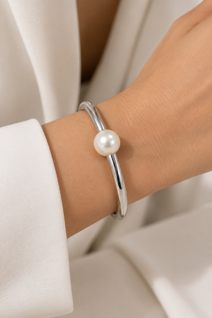 Bracelete Pérola Ródio Branco