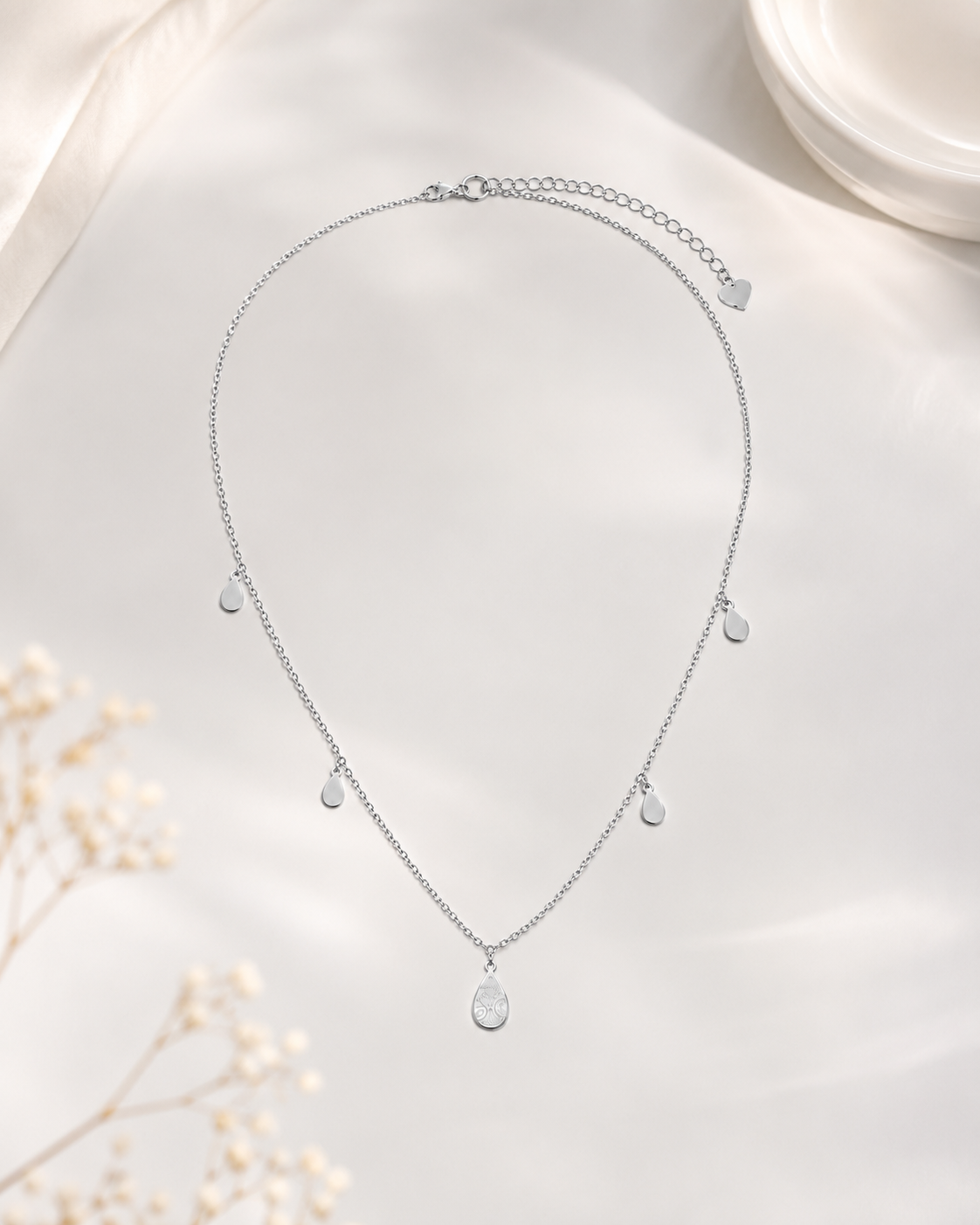 Choker Cartier Chapinha com Gotinha Ródio Branco