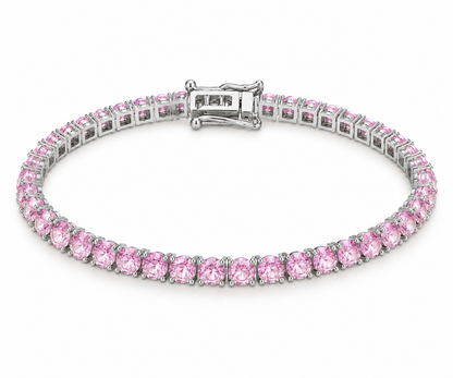 Pulseira Riviera Três Pontas Quartzo Rosa Ródio Branco