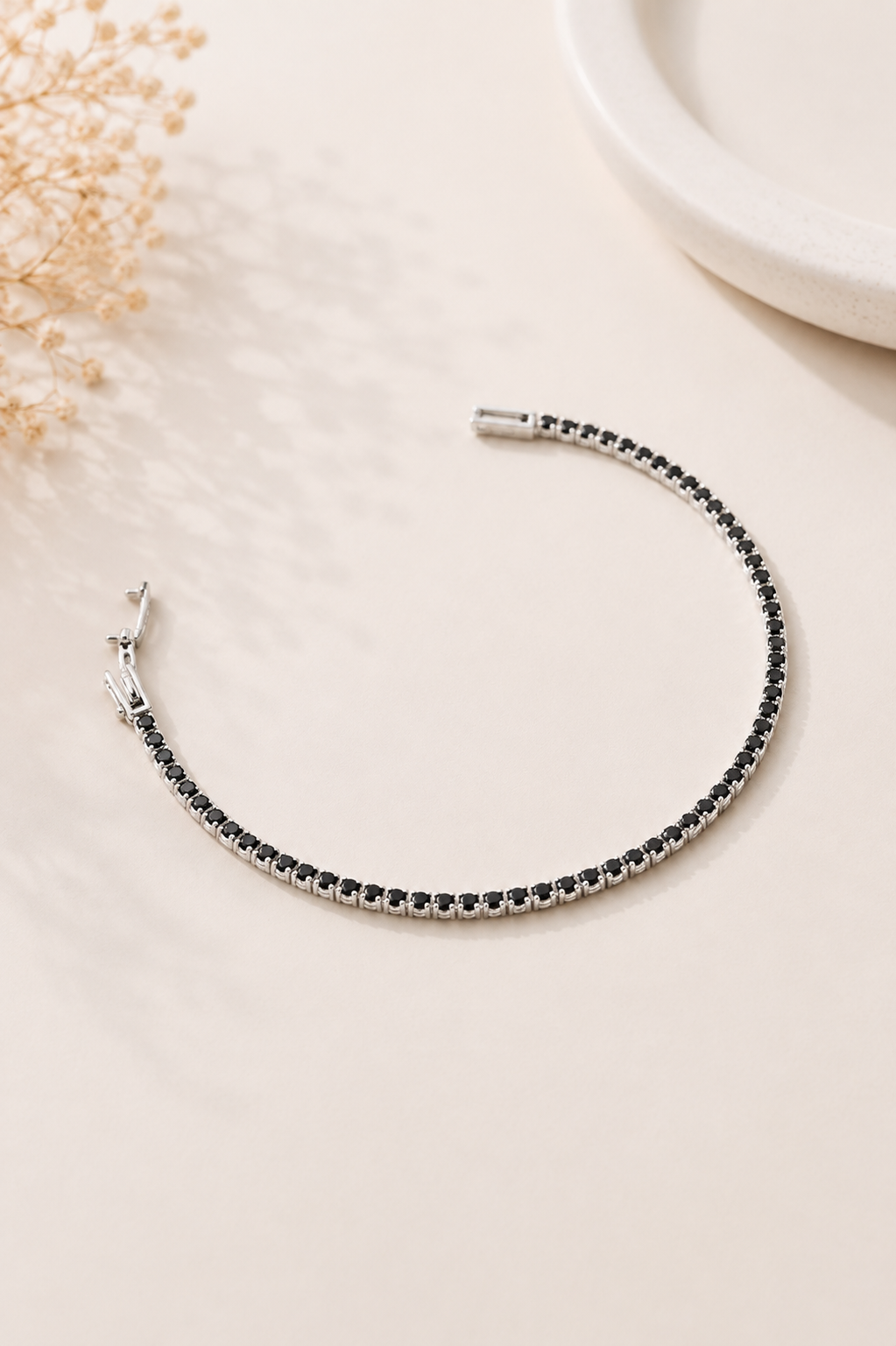 Pulseira Riviera Preto 2mm Ródio Branco