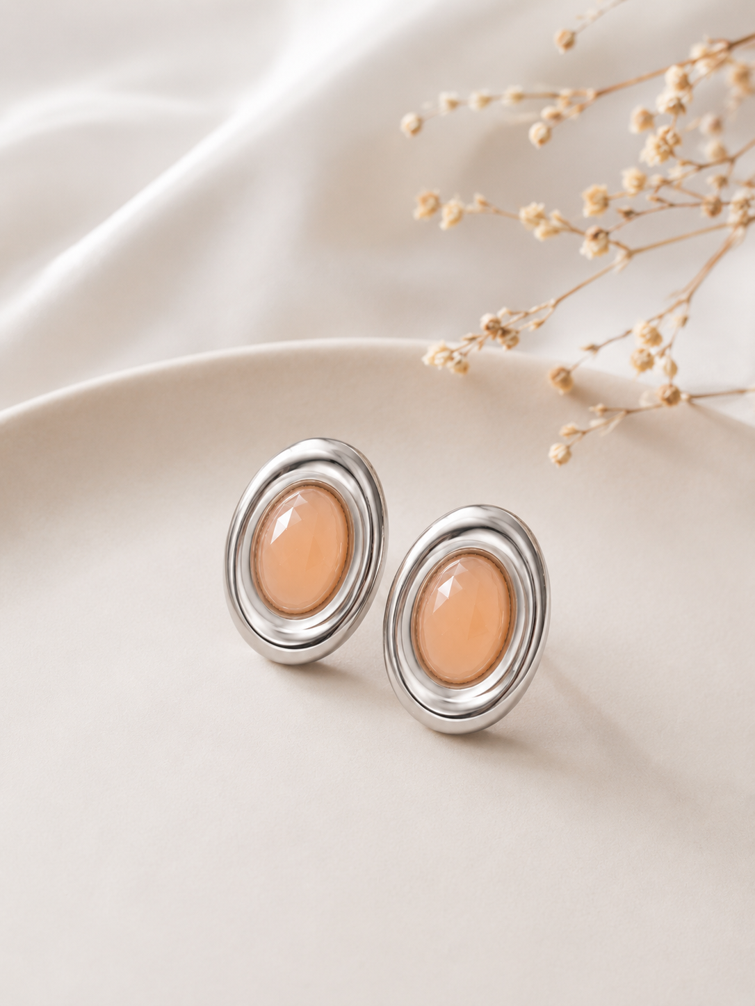 Brinco Pedra Natural Nude Ródio Branco