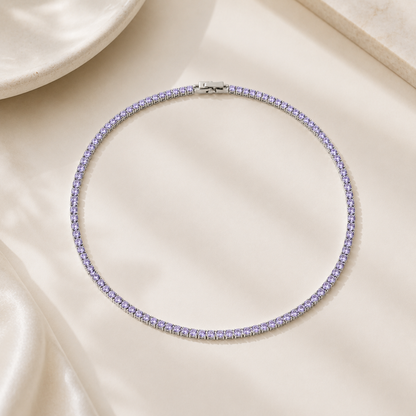 Colar Riviera Quartzo Lilas 2mm Ródio Branco