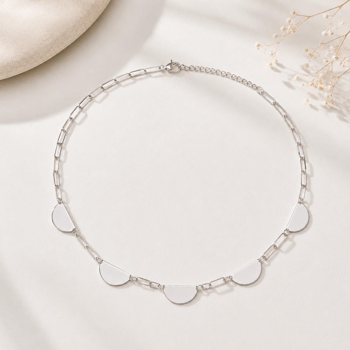 Choker Elo Cartier Meia Lua Ródio Branco