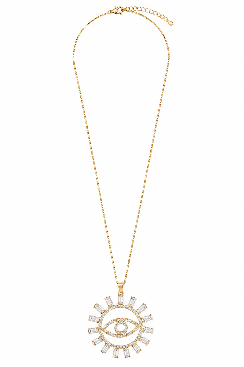 Colar Olho Grego Navete Cristal Ouro 18k