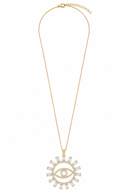 Colar Olho Grego Navete Cristal Ouro 18k