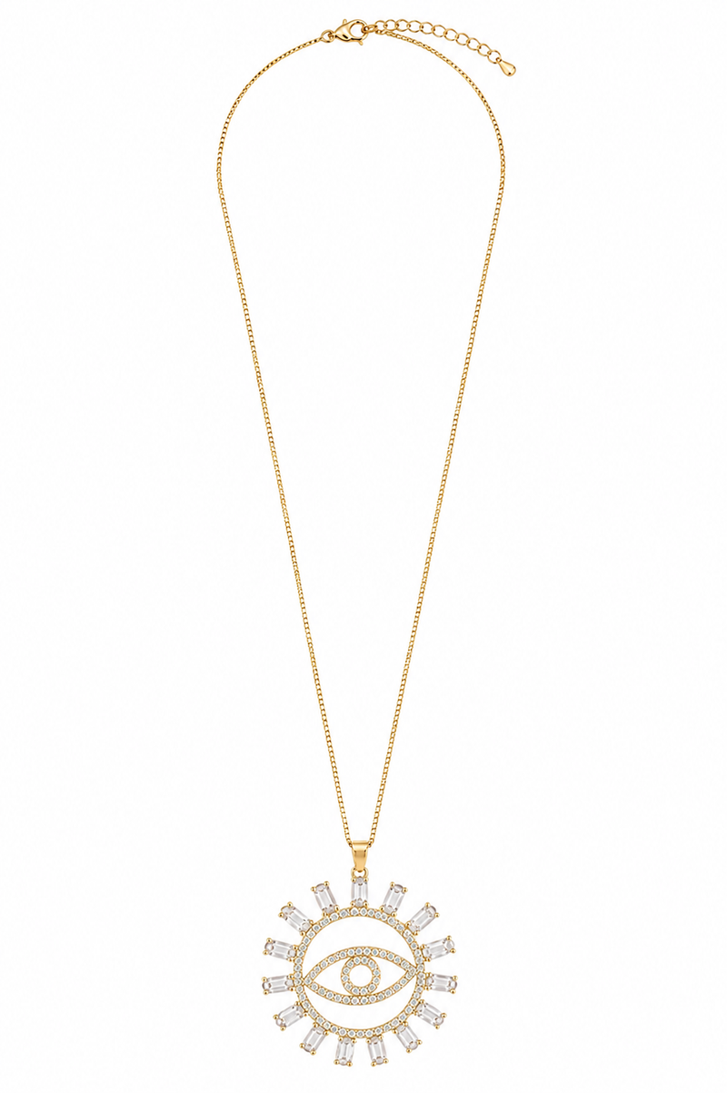 Colar Olho Grego Navete Cristal Ouro 18k